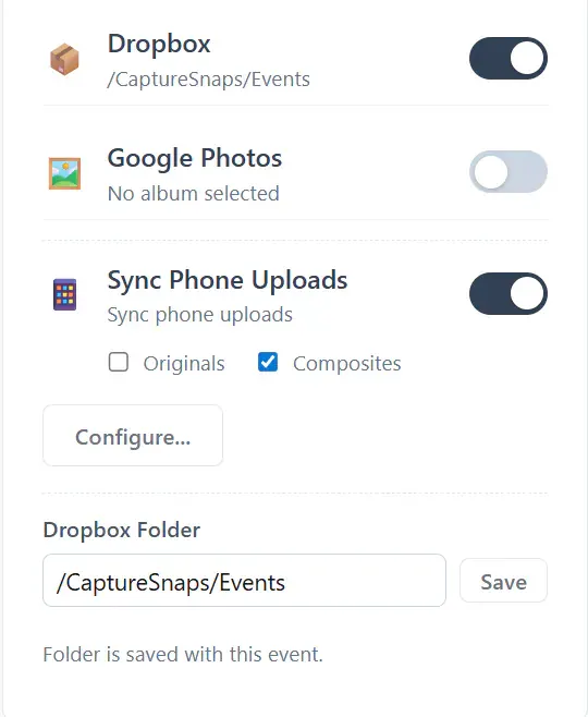 Dropbox upload destination with the event folder setting