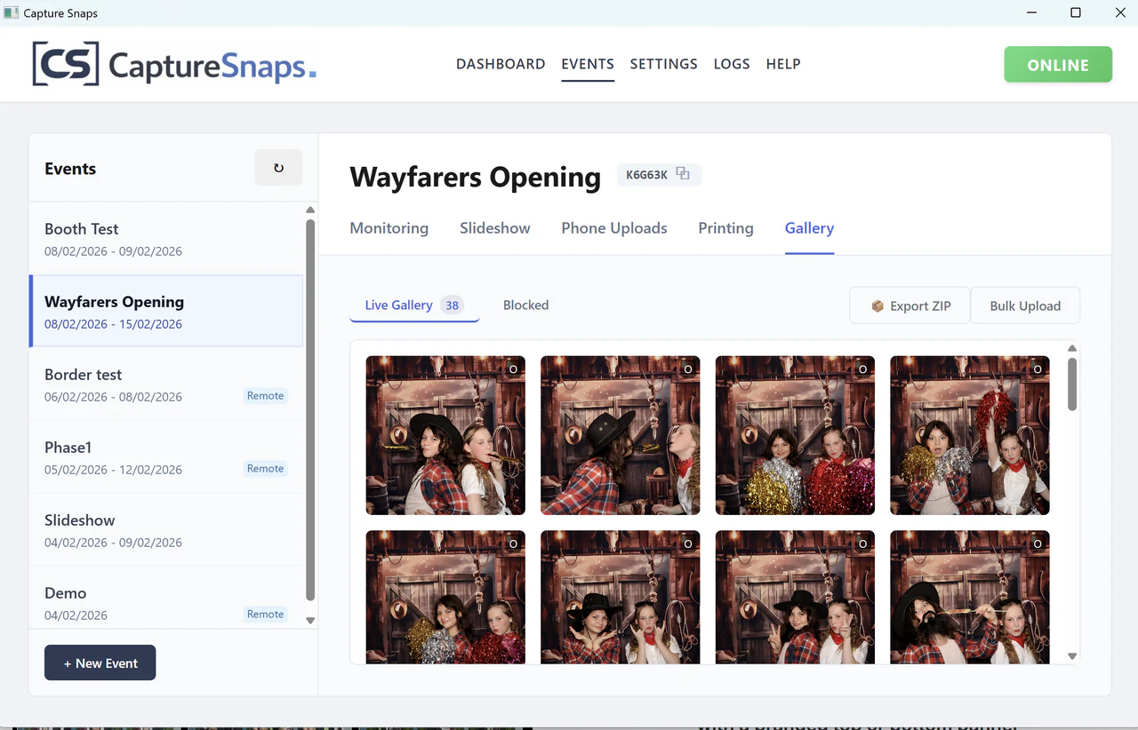 Capture Snaps event management and moderation controls