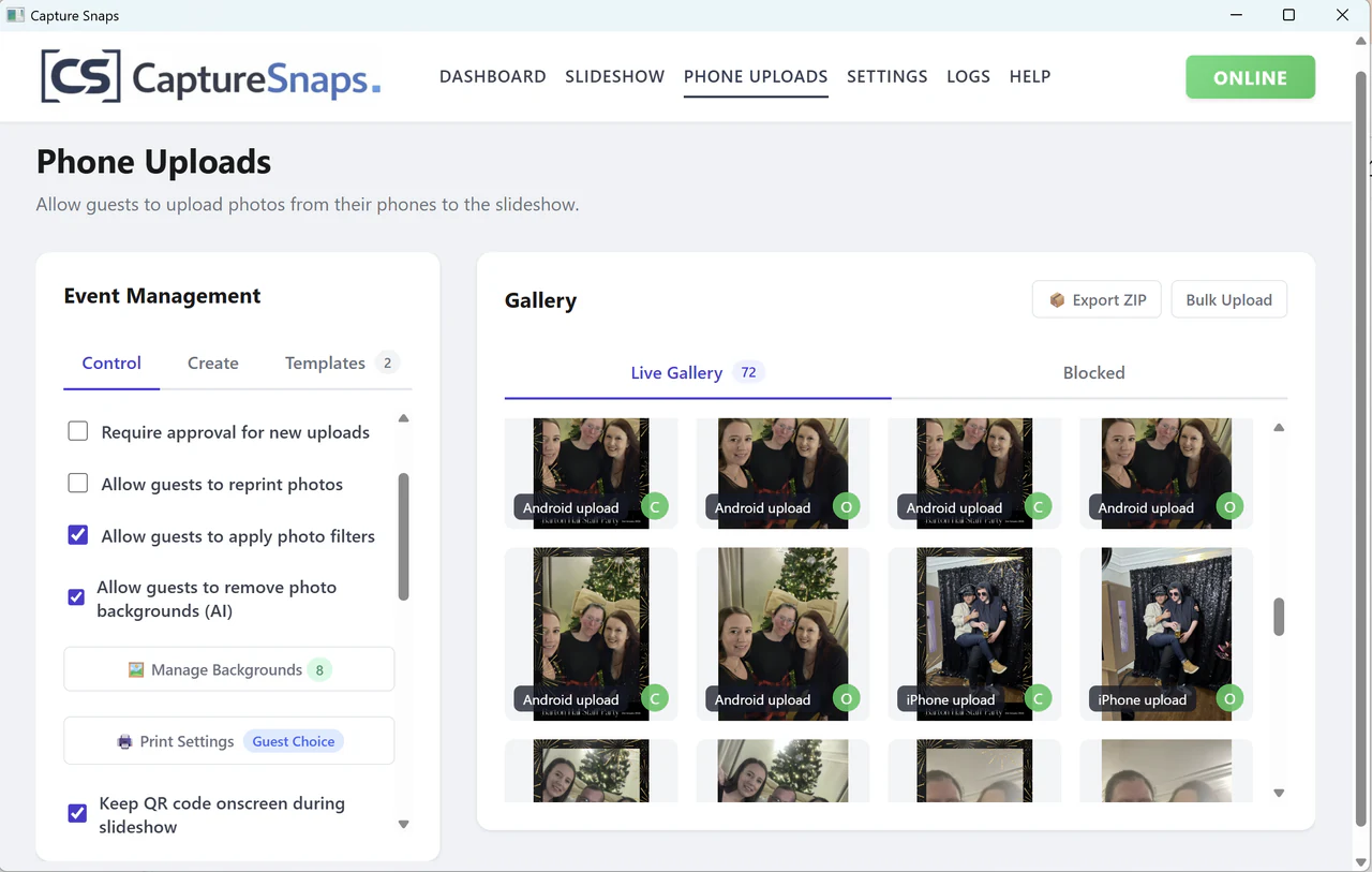 Capture Snaps moderated event photo gallery