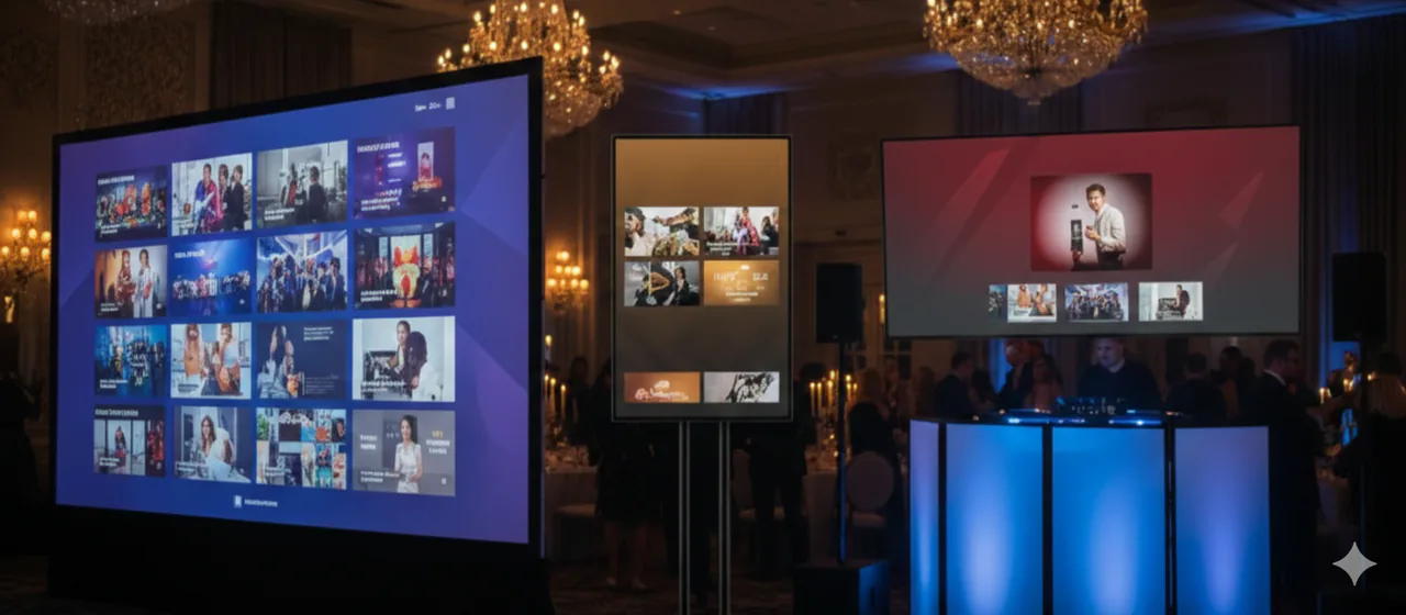 Capture Snaps slideshow displayed across different event screen layouts