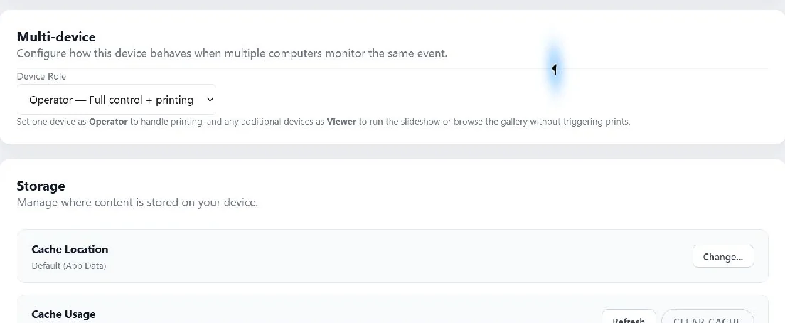Capture Snaps multi-device roles and local storage administration