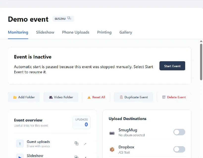 Capture Snaps event automation and management controls